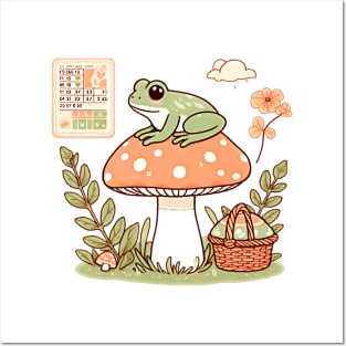 Cottage core, Frog on a mushroom design Posters and Art